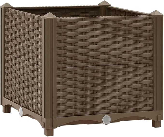 Raised Bed Natural Plant pots Outdoor Planter Box with 2 Shelves Suitable for Vegetables Grass Lawn Yard 15.7x15.7x15 Polypropylene
