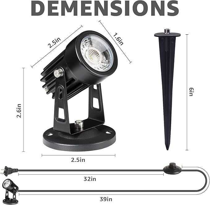 2 Pack LED Plant Spotlight Lamps - Indoor Uplighting for Plants 110V Warm White 5.9 FT Cord with Foot Switch - Perfect for Home Gardening and Plant Display