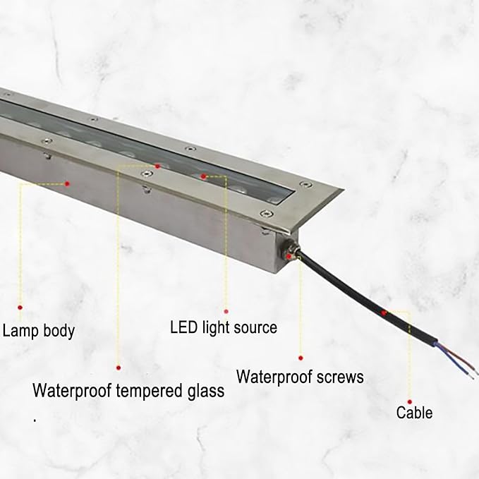 Outdoor Buried Lights - LED Landscape Lights AC 24V Low Recessed Submersible Fountain Light Ip68 Waterproof with Stand Long Strip Underwater Led Spotlight Easy to InsWhite-12W-500MM