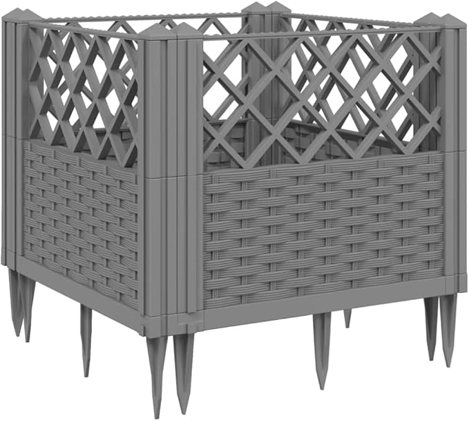 Modular Garden Planter Light Grey 17.1 x 17.1 x 17.1 in UV-Resistant PP Raised Garden Bed with Rattan Texture for Balcony Patio Terrace Outdoor Use