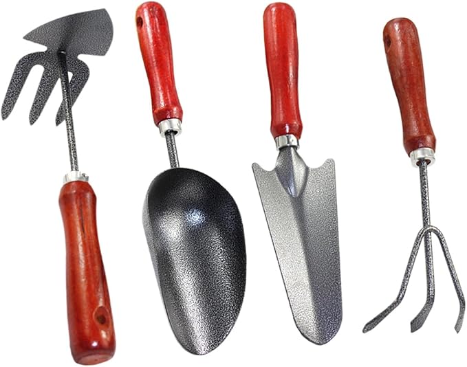 Ciieeo Garden Hand Tool Set 4pcs Small Metal Shovel Trowel Narrow Spade and Dual-use Rake for Digging Planting Mini Gardening Tools for Flower Pots and Vegetable Beds