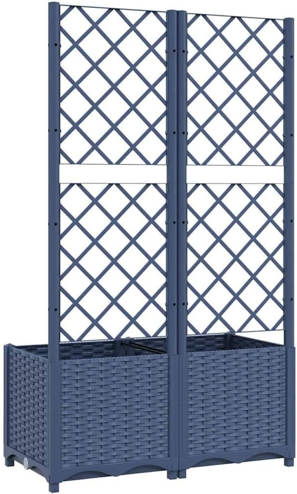 Large Garden Planter with Trellis Blue Grey Polypropylene 31.5x15.7x53.5 Inch Outdoor Raised Garden Bed for Climbing Plants Patio Balcony Decor