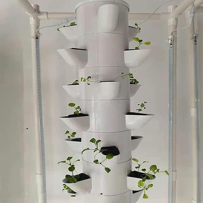 Hydroponic Tower 45 Hole Aquaponic Cultivation 15 Stage Hydroponics Growing with Timer Adapter for Indoor Fruits and Vege