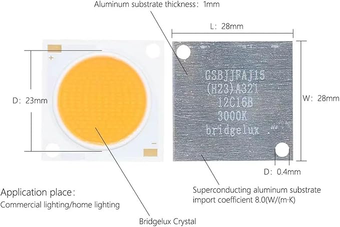 3PCS LED COB Chip Bridgelux Crystal 28 * 28mm Ra90 48W/72W/96W DC36-39V High Lumen Plant Growth Light Home Lighting for Spotlights(3000K72W)