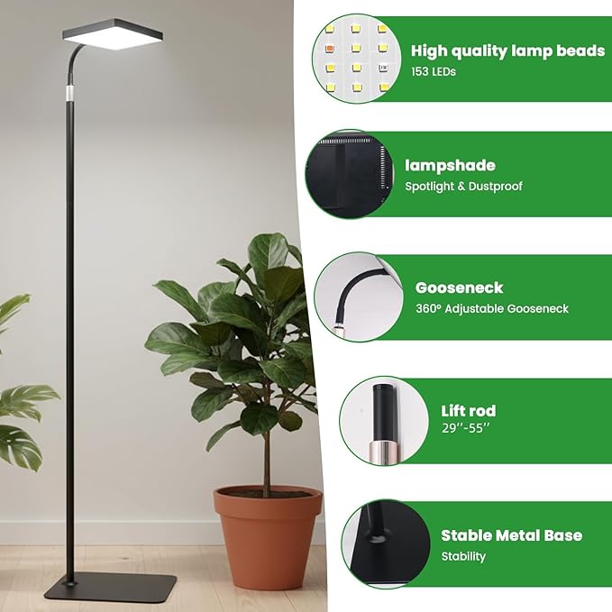 Grow Lights for Indoor Plants LED Full Spectrum Plant Grow Light with Stand Adjustable Height Growing Lamp with Remote Control 4/8/12H Timer 10 Dimmable Brightness 47inch