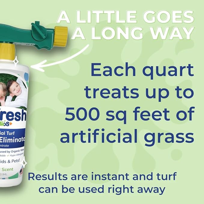TurFresh BioS+ Artificial Turf Pet Odor Eliminator – Enzyme Concentrate for Dog Urine and Feces for Artificial Grass Kennels &amp Outdoor Surfaces – Safe for Kids Pets &amp Plants – 32 oz Bottle