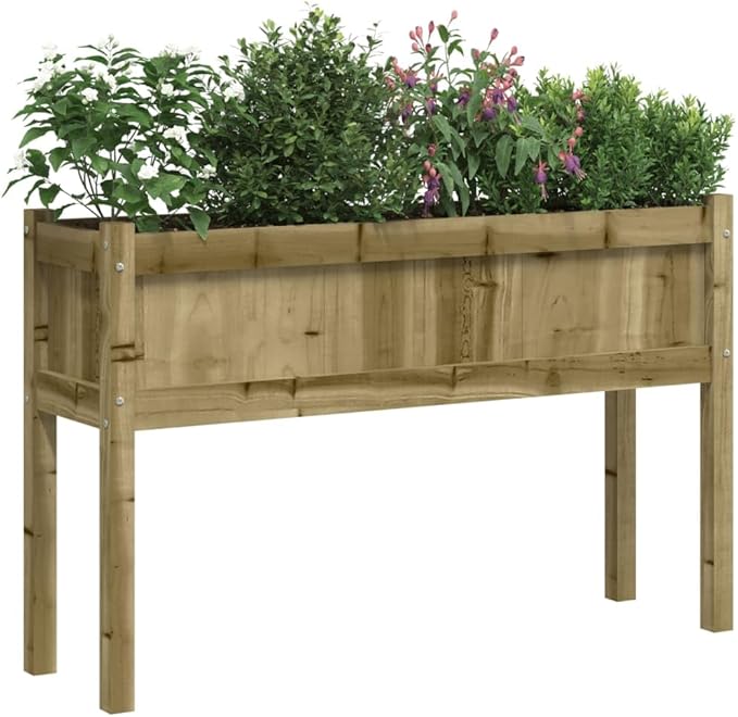 Garden Planter Set of 2 Brown Vacuum Pressure Treated Pinewood 43.3x43.3x27.6 in Rectangular Outdoor Raised Garden Bed Planters for Flowers Vegetables Herbs Balcony Patio