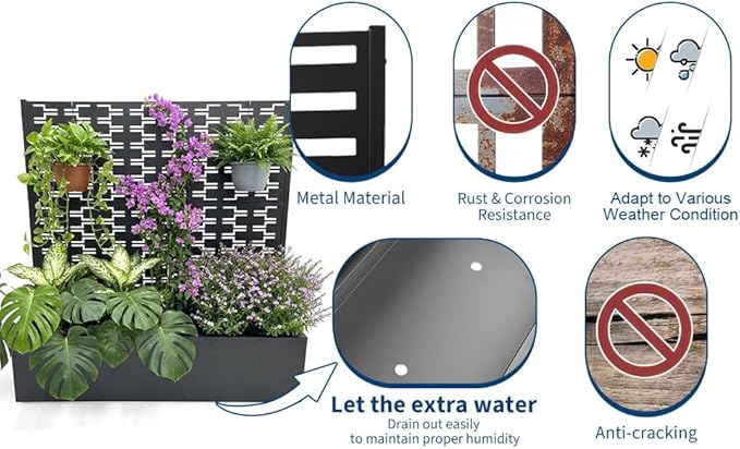 Black Metal Raised Garden Bed with Trellis 47 Tall Privacy Screen Planter Box with Drainage 47.1X16 Climbing Plant Planter for Patio Balcony Vegetables