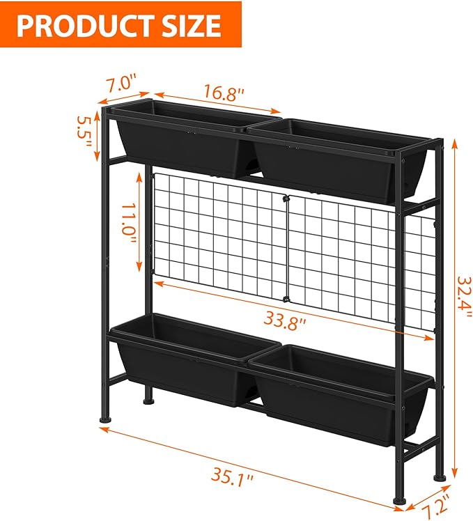 OYEAL Raised Garden Bed 32 Tall Elevated Planter Boxes with Trellis &amp Legs Standing Herb Garden Planter Outdoor for Gardening Vegetables Flowers Herbs Backyard Black