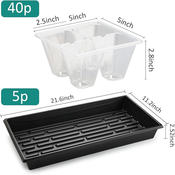 5 Pack Heavy Duty 1020 Trays and 40 Pack Clear 4 Cell Seed Starter Trays with Drainage Holes - Reusable Seed Starter Kit for Seed Germination &amp Plant Propagation (5 Sets)