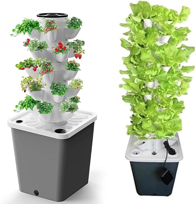 Hydroponics Growing System Hydroponic Growing Kits 15/20/25/30 Pods Hydroponics Tower Aeroponics Grow Kit Hydroponics Tower with Hydrating Pump Adapter Net Pots Timer for Fruit