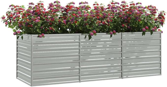 Outdoor Metal Garden Raised Bed Galvanized Steel Planter Box for Vegetables Flowers Herb Flower Planting Bed 94.5x31.5x30.3 Galvanized Steel Silver