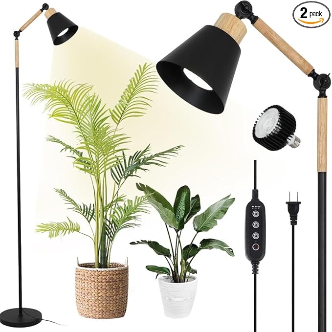 Professional Full Spectrum COB Grow Light Bulb for Indoor Plants 20W LED Standing Tall Lamp with 4H/8H/12H Timer Adjustable Height Extendable Up to 75 Inches for Middle Large Plant Lighting