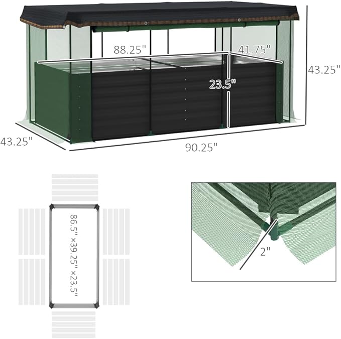 Heavy-Duty Galvanized Steel Raised Garden Bed Kit with Assembly Tools Sturdy Planter Box for Vegetables Flowers and Herbs (Dark Green + HDPE + Steel-1)