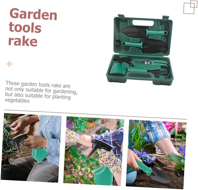 SUPVOX Garden Tool Set with Shovel and Rake for Planting and Weeding 5pcs Portable Gardening Tools Kit with Storage Case for Outdoor Lawn Care and Garden Maintenance