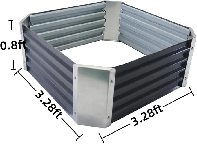 Galvanized Raised Garden Bed Outdoor Metal Quadrilateral Planter Box Deep Root Planters Boxes 3.28ft x 3.28ft Suitable for Plants Flowers Vegetables Herbs Fruits Dark Grey