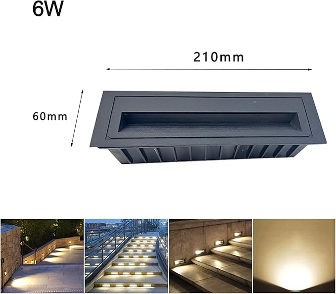 Landscape Lamp - IP65 Waterproof LED Outdoor Corner Lights Side Wall Spotlight AC85-265V Recessed Staircase Step Footer Light for Corridor Wall Lighting Projects(Warm White6W(210 * 60mm))