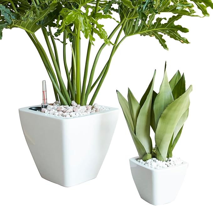 2 Pack Smart Self Watering Planter Pot for Indoor and Outdoor White Square Cone