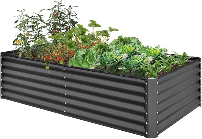 Planter Boxes Outdoor 6x3x1.5 Ft Metal Garden Raised Bed Galvanized Garden Boxes Outdoor Raised for Elevated Vegetable Flower Herbs (6x3x1.5FT-Dark Gray)