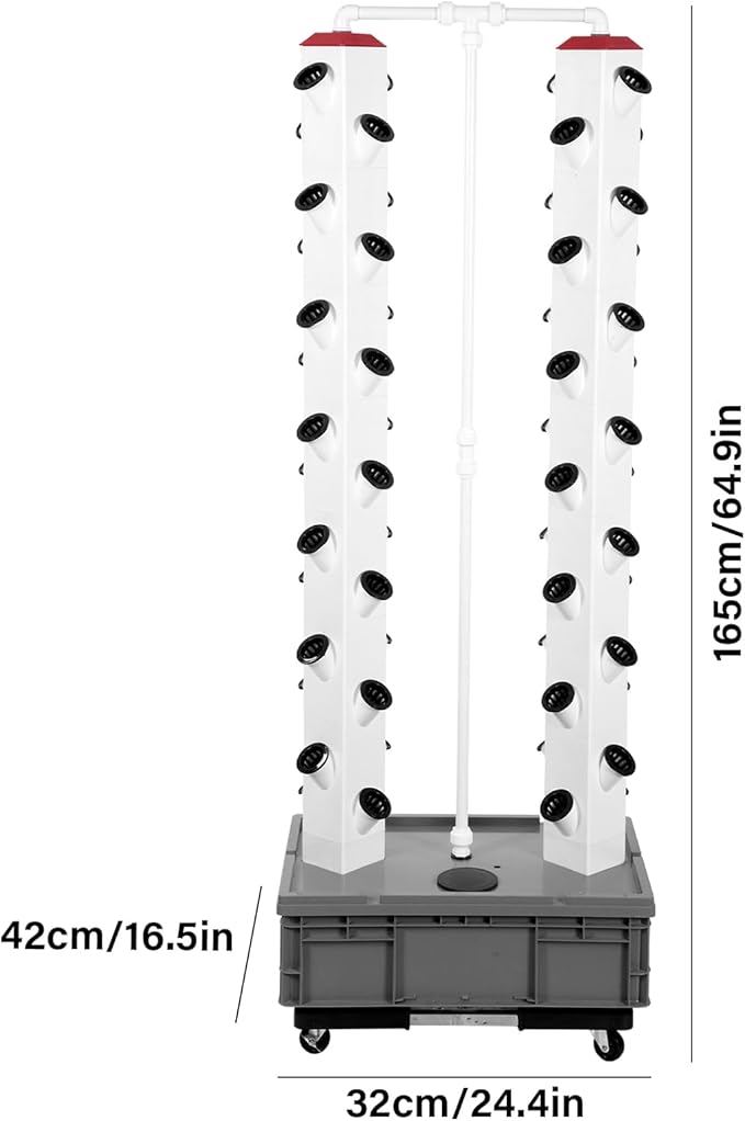 56 Slots Hydroponics TowerVertical Vegetable Planter Tower Hydroponic Germination Tower with 4 Wheels30L/7.93Gal Indoor Outdoor Garden Hydroponics Growing Tower System