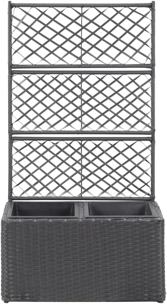 Rattan Trellis Raised Bed with 2 Pot Raised Garden Bed Planter Box with Trellis Tomato Planters for Climbing Plants Vegetable 22.8x11.8x42.1 Poly Rattan Black-383