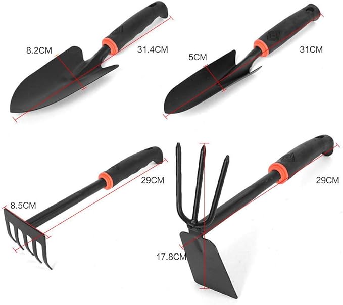 Uterstyle Garden Tool Set Heavy Duty 4pcs Garden Tools Including Spade Shovel Double Side WeederTrowel Cultivator Hand Rake