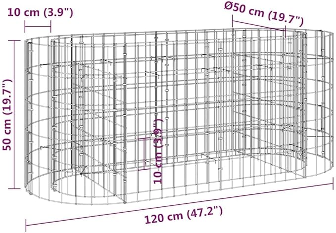 Galvanized Gabion Raised Bed Planter 47.2 x 47.2 x 19.7 in Silver Rectangular Metal Garden Fence Alternative Outdoor Privacy Screen for Garden Patio Balcony