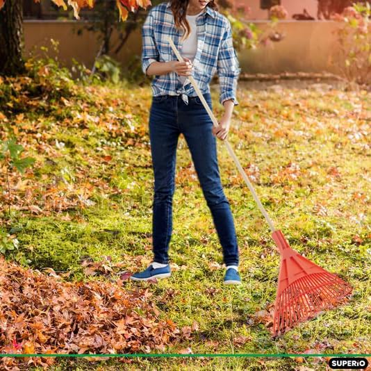 Superio Kids &amp Adult Rakes with Hardwood Handle Durable Plastic Head to Sweep Leaves in Lawn and Tidying Up The Garden Kid Size 34 Adult Size 61