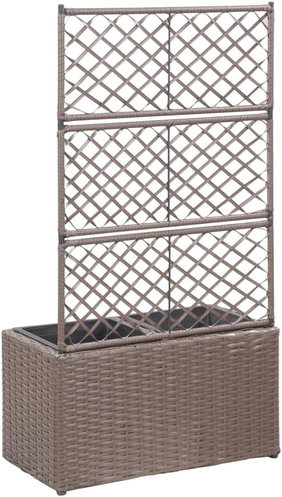 SKM Trellis Raised Bed with 2 Pots 22.8x11.8x42.1 Poly Rattan Brown