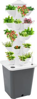 25 Plants Hydroponic Tower Hydroponics Growing System Vertical Garden Planter with Water Pump Plants Germination Kit for Indoor Herbs Vegetables Fruits (Grey)