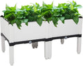 2pcs Garden BedModern Rattan-Style Plastic Raised Bed Garden Planter Stand Set for Backyard Kit for Flower Vegetable Grow Indoor Outdoor White