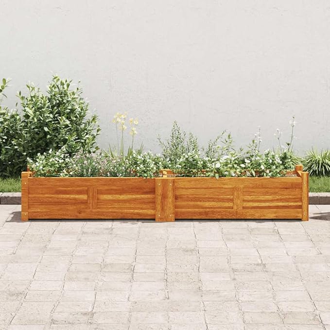 Raised Garden Bed 59.1 x 11.8 x 9.8 in Brown Solid Acacia Wood Outdoor Planter Box with Oiled Finish Large Planter for Patio Balcony Herb &amp Flower Garden