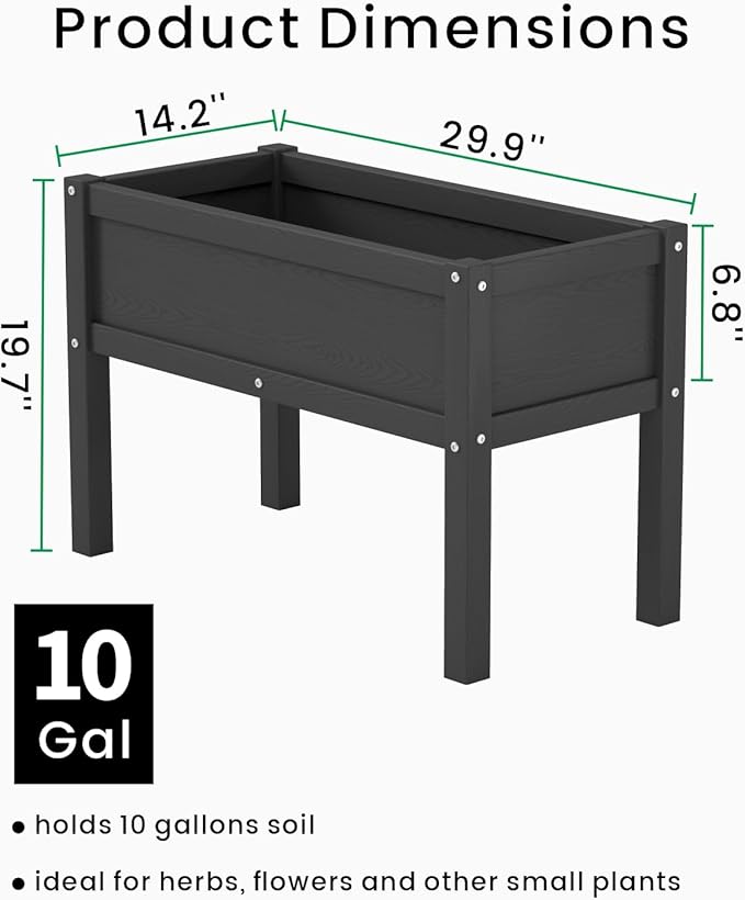Small HDPE Raised Garden Bed Elevated Planter Box with Legs Outdoor All-Weather Planter Raised Beds for Seeds Herbs Flowers Vegetables (Black)