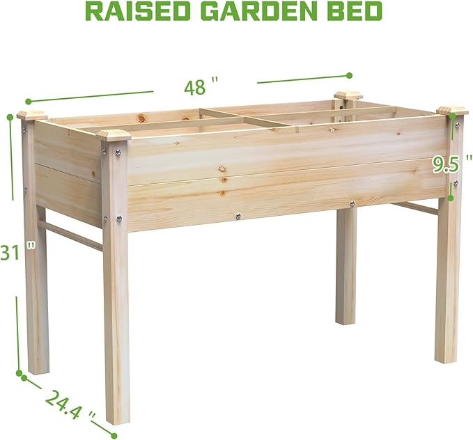 New Upgrade Wooden Raised Garden Bed 48x24x31IN Elevated Reinforced Large Planter Box with Legs for Vegetable Flower Herb Outdoor Standing Growing Bed for Gardening/Backyard/Balcony Liner Included