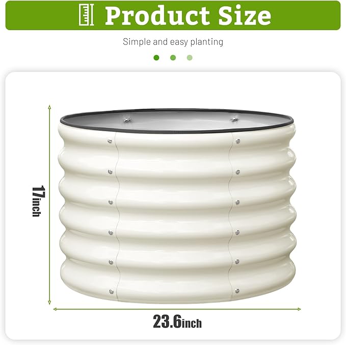 SnugNiture Raised Garden Bed 2 PCS 2×2×1.5ft Round Galvanized Outdoor Planter Box 17 Tall Deep Metal Garden Bed Kit for Planting Vegetables Fruits Flowers White