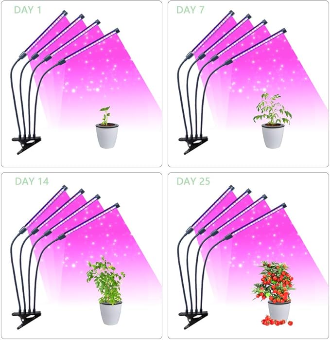 Grow Light80W Clip Growing Lamp 9 Dimmable Level Full Spectrum LED Grow Light with Auto OnOff 3912H Timer Adjustable Gooseneck 3 Switch Modes Plant Light for Indoor Plants 4 Heads