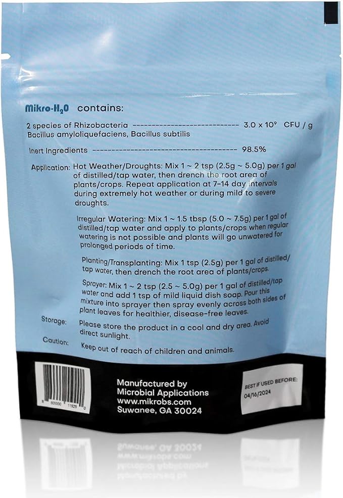 Mikro-H2O Plant Probiotics. Boost Plant Health and Growth. Enhance Water Retention in Roots &amp Soil. Good for Droughts Water Shortages (4 oz)