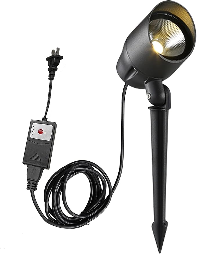 Kiven IP65 Waterproof Landscape Clamp Light COB Decorative Spotlight with Plug-in Cord and Timer for Indoor Outdoor House Park Yard Garden Step Statue Lawn Light (10W Cool White)