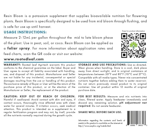 Resin Bloom - Carbon and Potassium Based Flower Finisher Fertilizer for Flowering Plants 100% Nitrate Free with Ginkgo &amp Jasmine - 2.5 Gallon