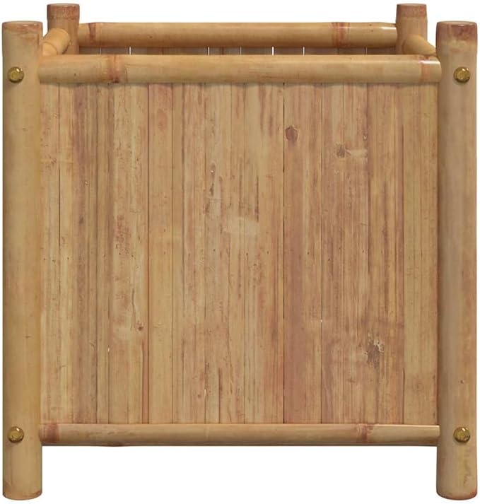 Natural Bamboo Raised Planter Box 15.7 in Cube Indoor Outdoor Elevated Garden Bed for Flowers Herbs Vegetables Beige Patios Balconies and Living Rooms