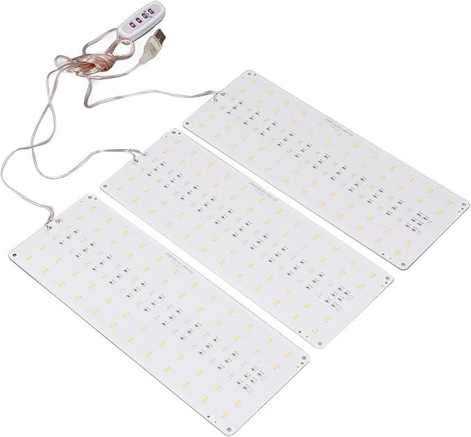Focket LED Plant Grow Light Full Spectrum Adjustable Brightness with 8H 12H 16H Timer for Greenhouses Bookcases Cabinets (3 Head)