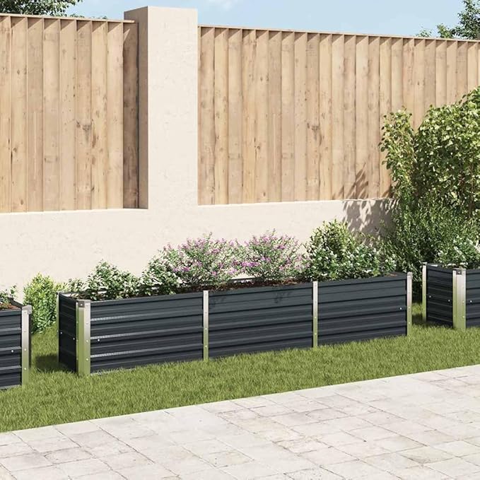 Rectangular Anthracite Galvanized Steel Raised Garden Bed 94.5x15.7x17.7 inches Durable Outdoor Planter Box for Vegetables Flowers Herbs