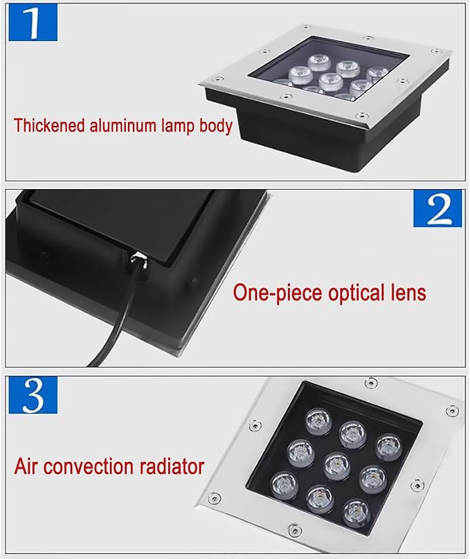 LED Landscape Lights - Outdoor Buried Lights AC 220V Square Ultra-Thin Spotlight IP66 Waterproof Embedded Underground Light for Pathway Walkway Deck Yard Floor Lamp Easy to Install