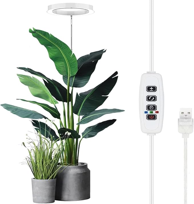 Plant Grow Light Floor Lamp with Full Sunlight 10 Levels Dimming Timing Options - Adjustable Brightness Sunlight Simulation Ideal for Large Potted Plants (White 72 Beads)