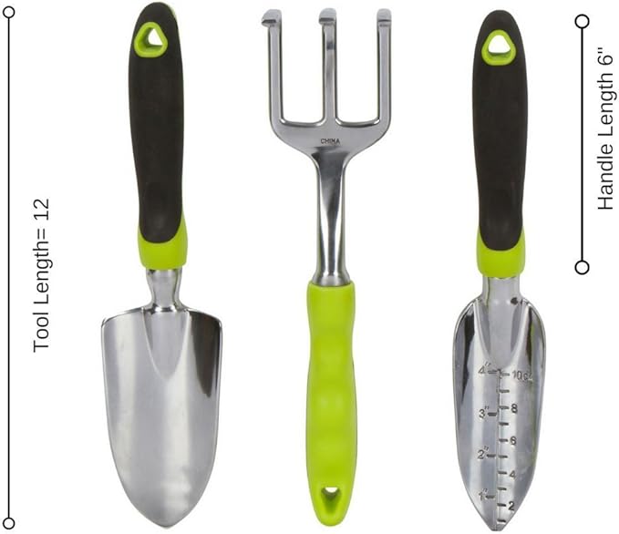 Garden Tool Set - 3 Heavy Duty Gardening Hand Tools - Trowel Cultivator and Transplanter with Bonus Apron - Rust-Proof Gardening Tools Kit Gift for Men and Women