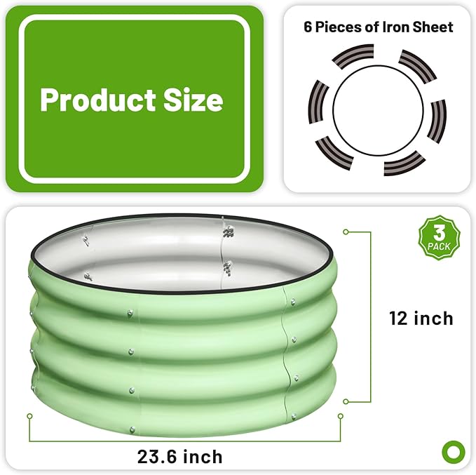 SnugNiture 2x2x1ft Round Galvanized Raised Garden Bed Kit Outdoor Metal Planter Box for Planting Plants Vegetables Green
