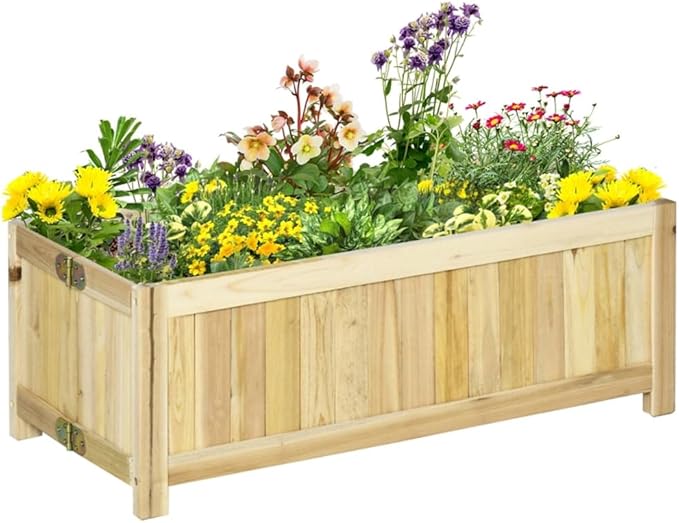Folding Raised Garden Bed – Portable Wooden Planter Box for Vegetables Herbs &amp Flowers – Natural Fir Wood with Drainage No Assembly Required