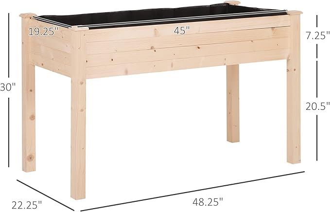 Self-Watering Elevated Garden Bed 48x22 Inches Elevated Wood Planter with Drainage Holes &amp Protective Liner Perfect for Herbs &amp Vegetables on Balcony