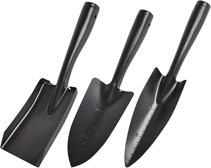 3pcs Small Gardening Trowel: Metal Hand Tool Set Manganese Steel Spatula with Measuring Scale and Hanging Hole for Flower Pot