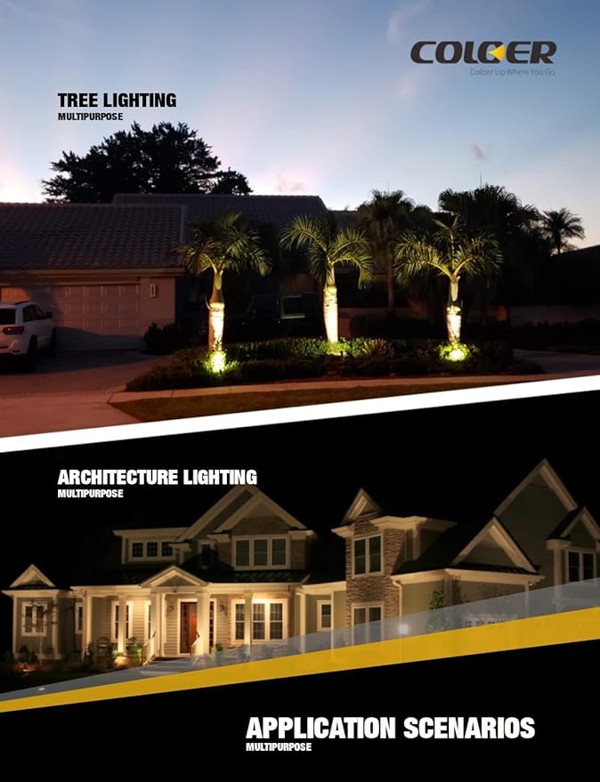 COLOER Brass Low Voltage Landscape Spotlight(Black) 6-Pack with 5W Aluminum Housing MR16 LED Bulb 2700K 450LM CRI85+12V AC/DC Outdoor Uplighting Directional Garden Patio Spot Up Light(101B-Black)